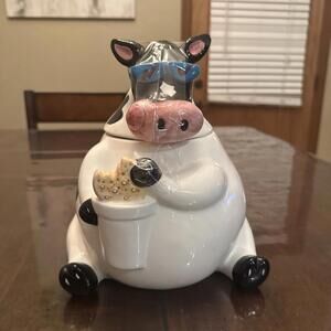 Treasure Craft 1996 Cow Cookie Jar Sunglasses Milk Cookie Ceramic Farmhouse